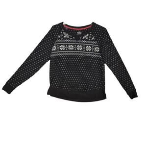 Cuddl Duds Women's XS Fair Isle Snowflake Black White Knit Sweater Top Classic
